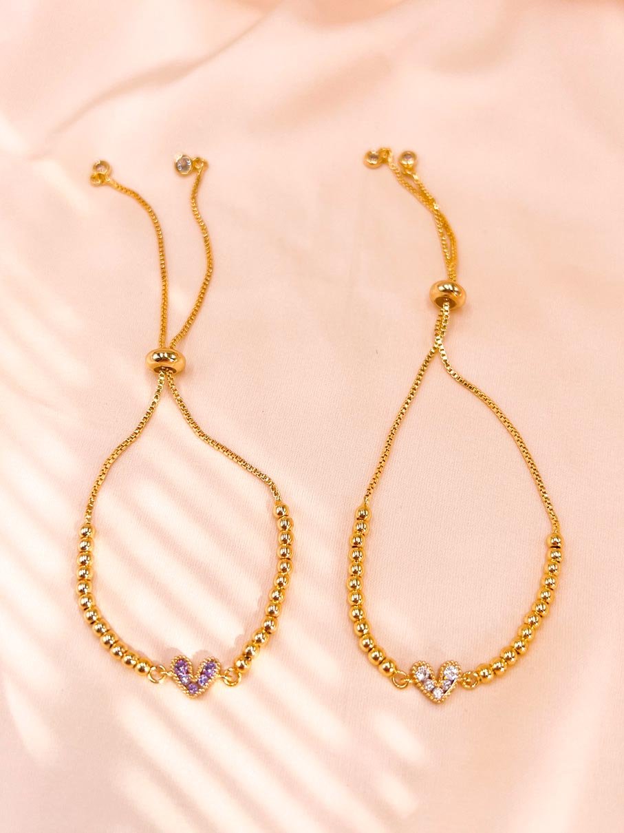 PULSERA CON SEPARADOR CORAZON ZIRCON DORADO