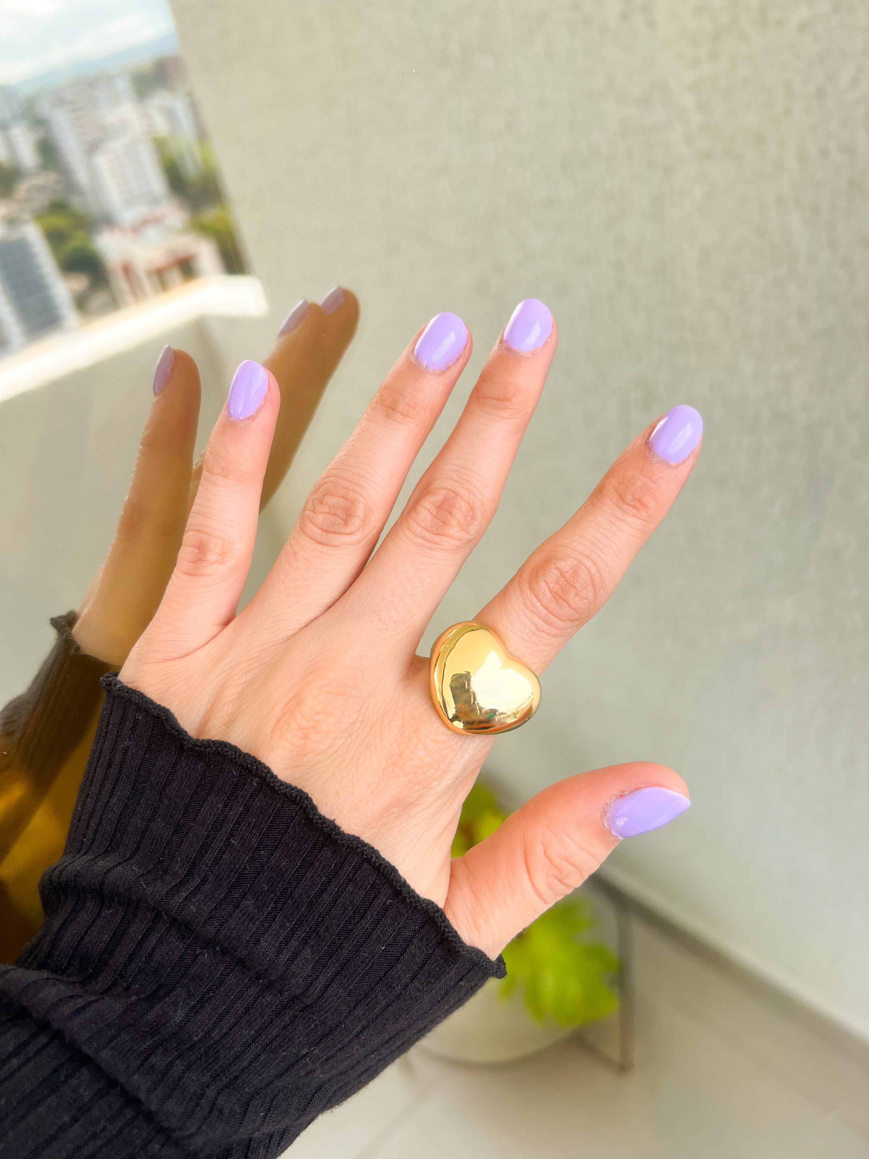 Anillo corazón grueso dorado en rodio- EKA Accesorios